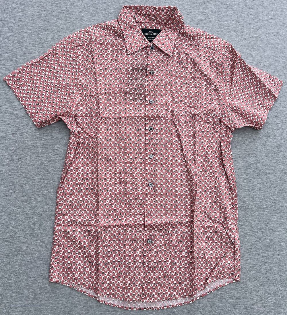 RODD & GUNN McLaren Park Short Sleeve Button-Up Shirt Dusty Pink Men's Small NWT